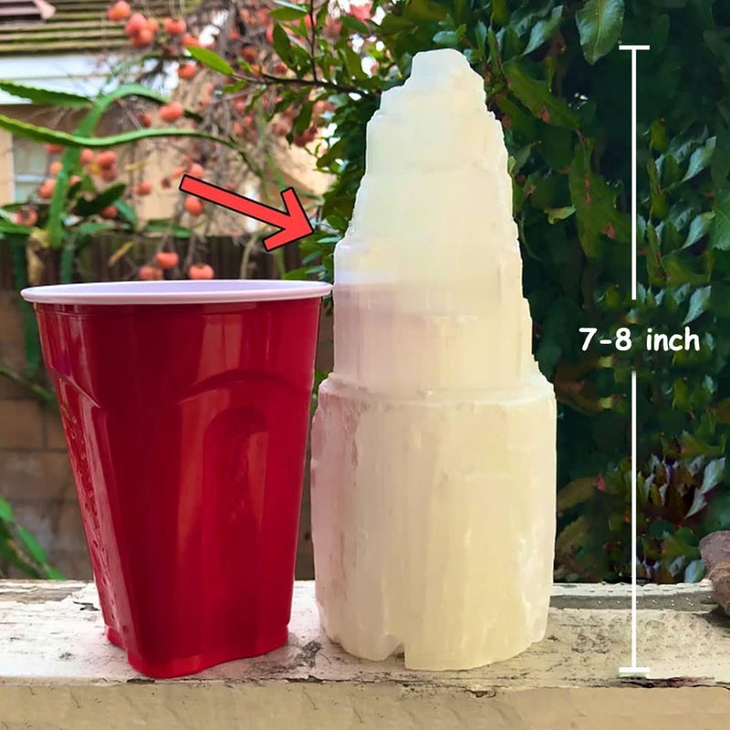 JIC Gem Natural Selenite Lamp 8" White Selenite Crystal Rock Lamps with Switch Cord and Bulb - Image 2